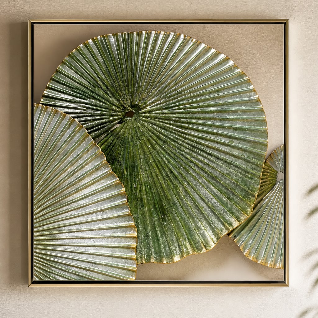 Decoratiune Metalica de Perete LuxCanva® Green Serenity A2508, din Metal, Orizontala, Verde Salvie, Auriu, Dimensiune Mare 165 x 77 cm