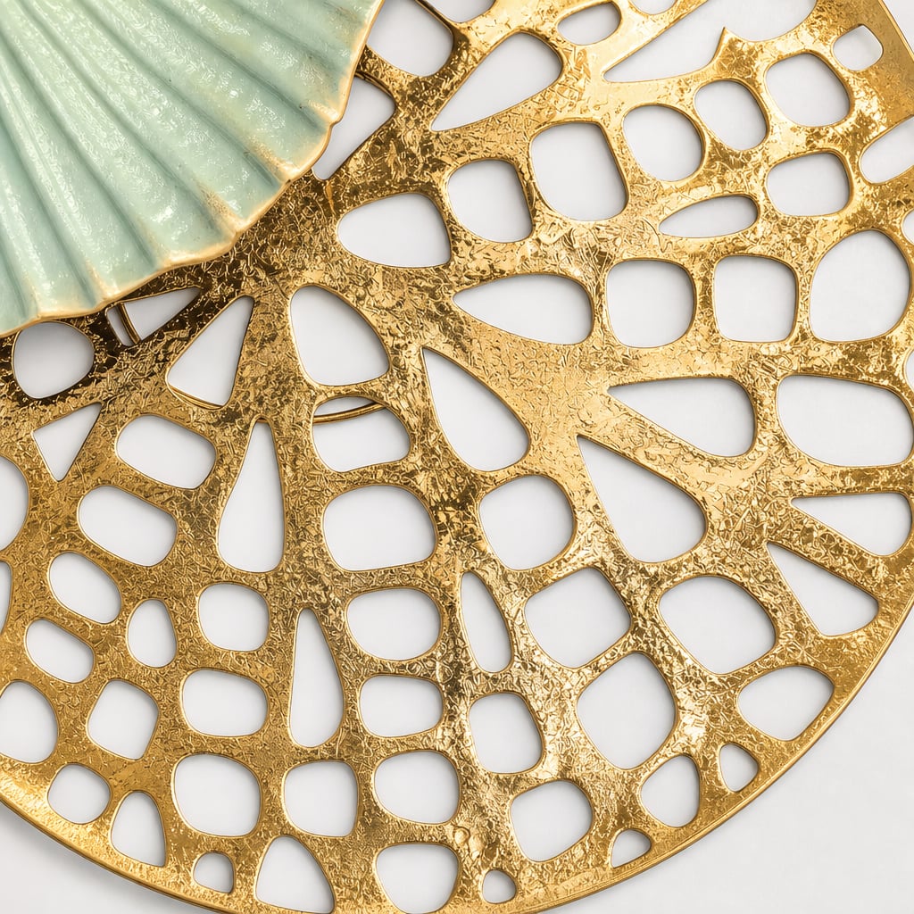Decoratiune Metalica de Perete LuxCanva® Green Serenity A2508, din Metal, Orizontala, Verde Salvie, Auriu, Dimensiune Mare 165 x 77 cm