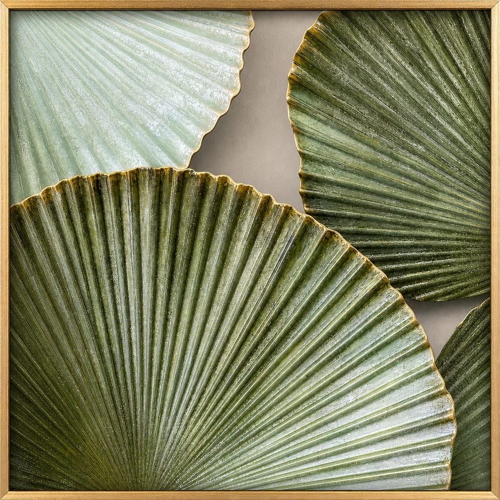Decoratiune Metalica de Perete LuxCanva® Green Serenity A2508, din Metal, Orizontala, Verde Salvie, Auriu, Dimensiune Mare 165 x 77 cm
