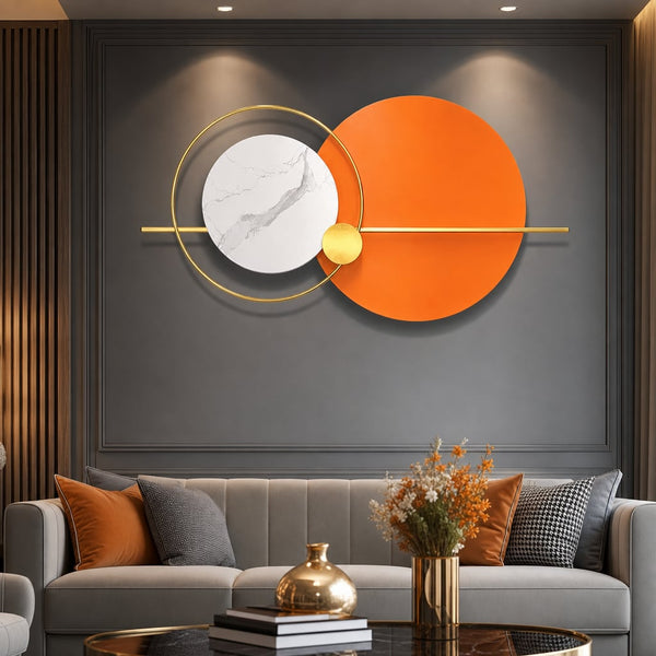 Metall Wanddekoration LuxCanva® Solar Harmony A2259, aus Metall, Horizontal, Orange, Weiß, Gold, Großformat 110 x 60 cm