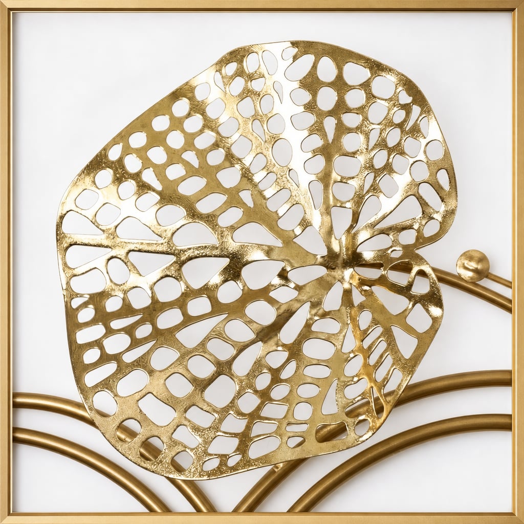 Decoratiune Metalica de Perete LuxCanva® Azure Symphony A2137, din Metal, Orizontala, Albastru, Auriu, Dimensiune Mare 120 x 47 cm