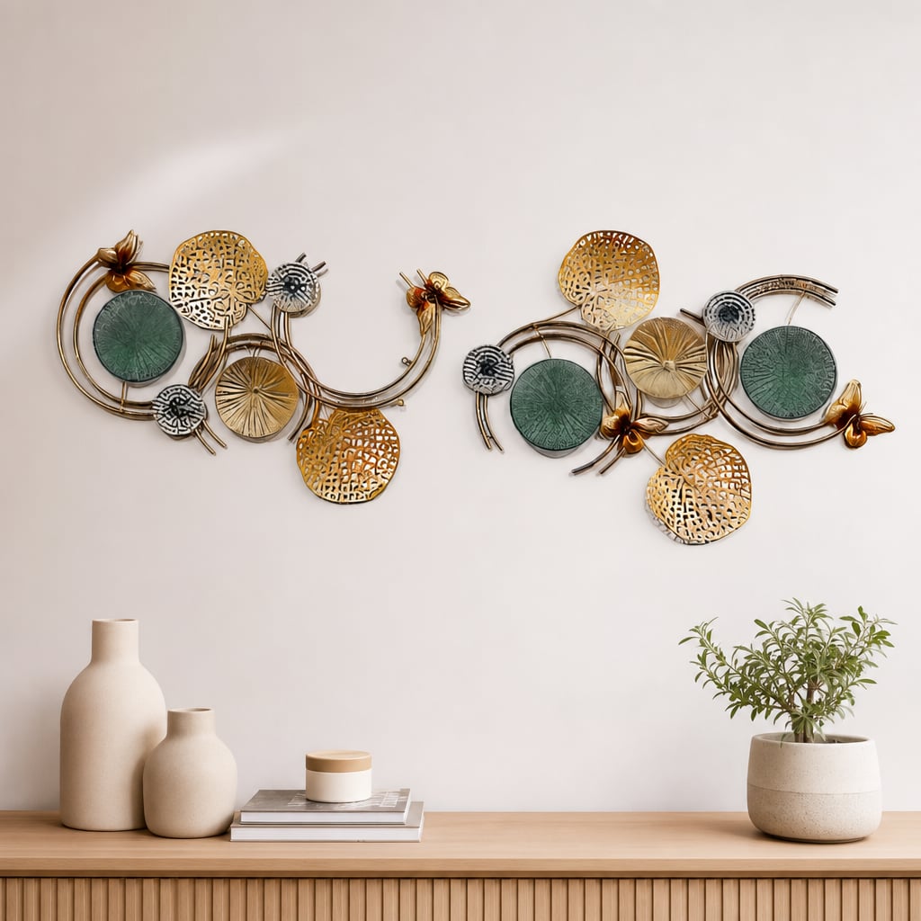 Decoratiune Metalica de Perete LuxCanva® Ocean Harmony A2136L, din Metal, Orizontala, Auriu, Turcoaz, Gri, Dimensiune Mare 157 x 57 cm
