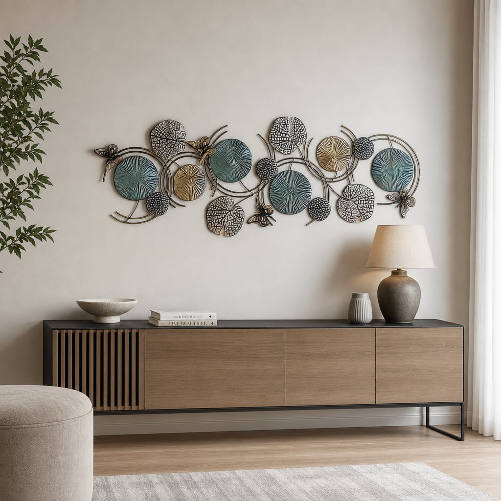 Decoratiune Metalica de Perete LuxCanva® Ocean Harmony A2136L, din Metal, Orizontala, Auriu, Turcoaz, Gri, Dimensiune Mare 157 x 57 cm