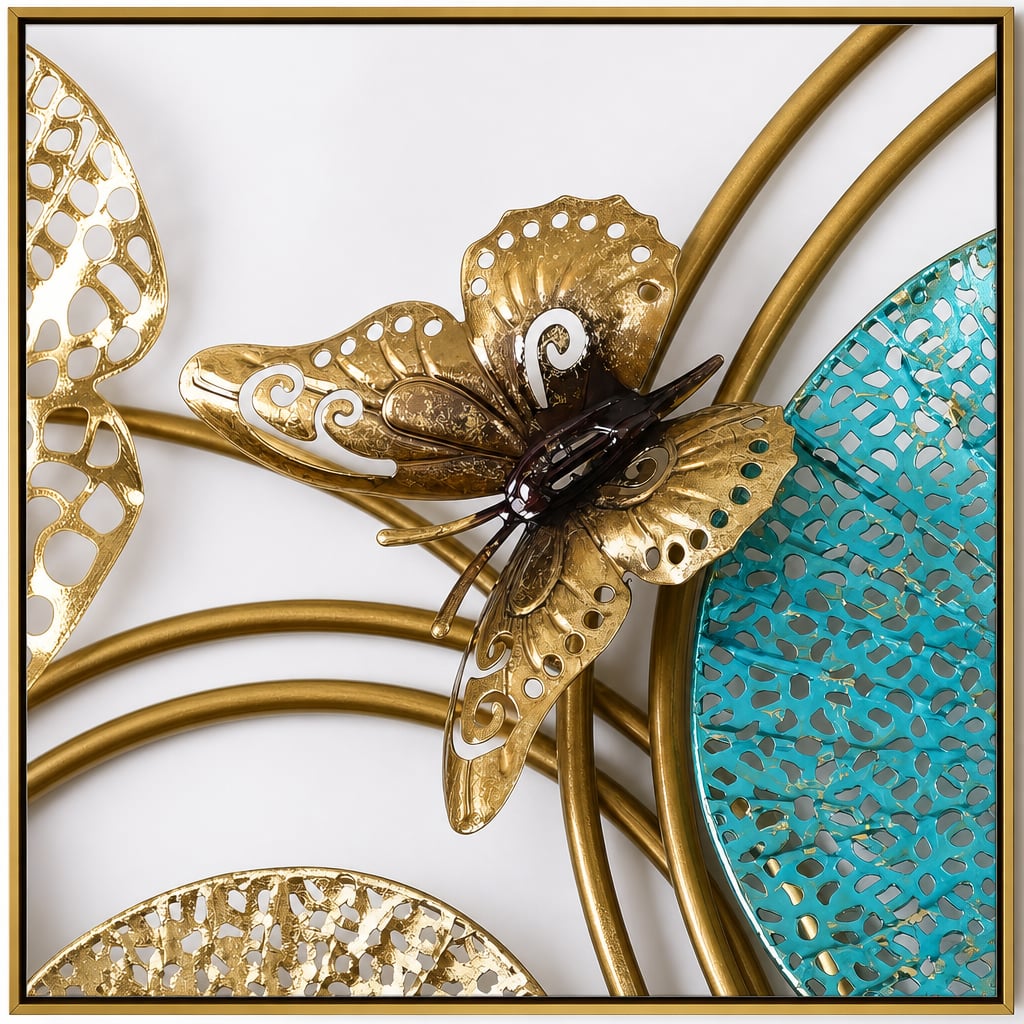 Decoratiune Metalica de Perete LuxCanva® Ocean Harmony A2136L, din Metal, Orizontala, Auriu, Turcoaz, Gri, Dimensiune Mare 157 x 57 cm