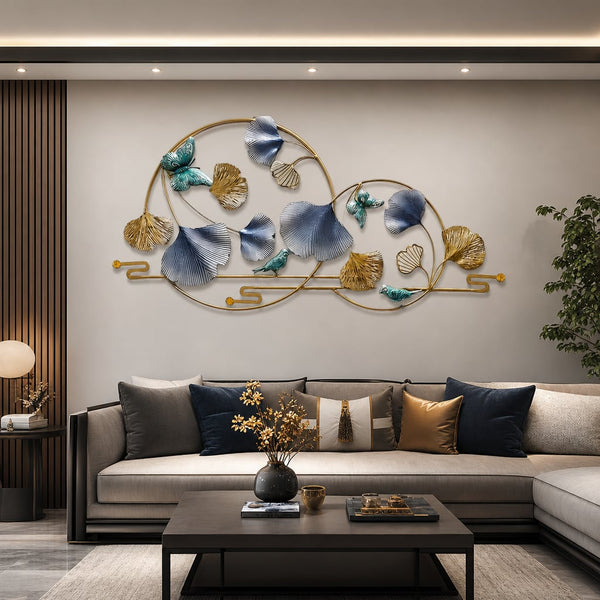 Metall Wanddekoration LuxCanva® BlueHaven A2035, aus Metall, Horizontal, Blau, Grün, Gold, Großformat 120 x 60 cm