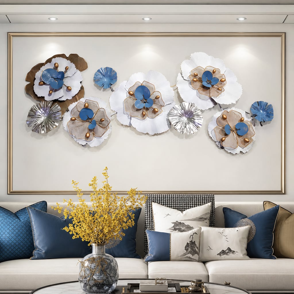 Decoratiune Metalica de Perete LuxCanva® CrystalBloom A2025M Alb, din Metal, Orizontala, Auriu, Alb, Gri, Dimensiune Mare 160 x 64 cm