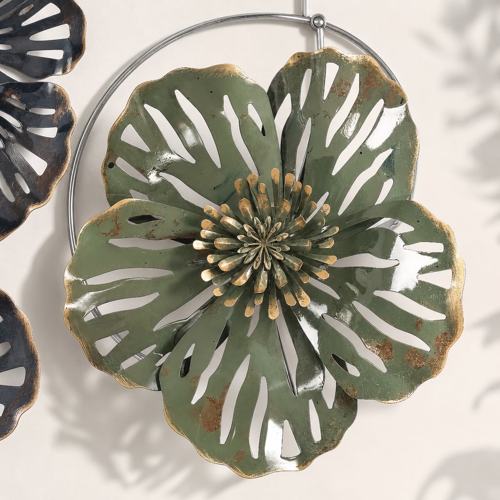 Decoratiune Metalica de Perete LuxCanva® OceanWhisper A0391, din Metal, Orizontala, Albastru, Auriu, Alb, Negru, Dimensiune Mare 157 x 70 x 7 cm
