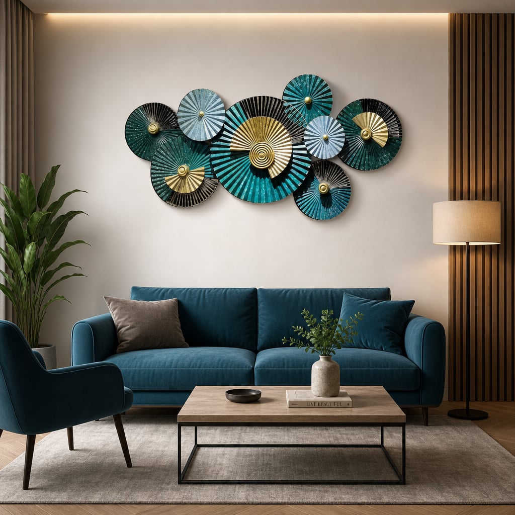 Metall Wanddekoration LuxCanva® EmeraldVanity A2018, aus Metall, Horizontal, Grün, Gold, Großformat 134 x 67 cm