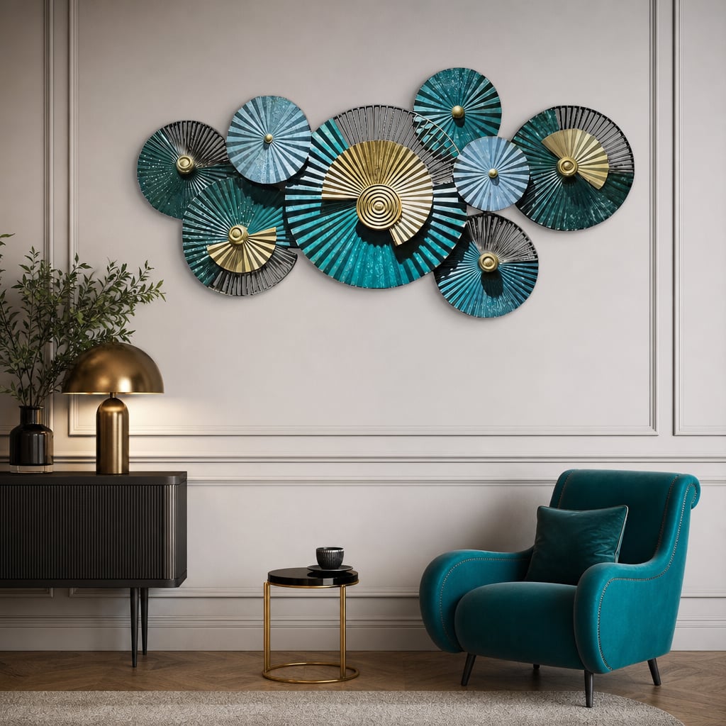 Metall Wanddekoration LuxCanva® EmeraldVanity A2018, aus Metall, Horizontal, Grün, Gold, Großformat 134 x 67 cm