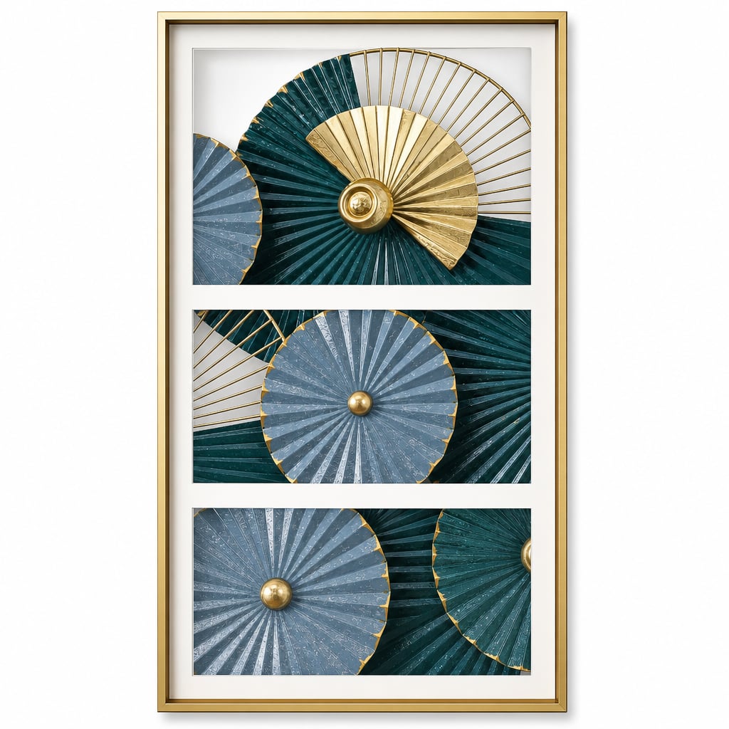 Metall Wanddekoration LuxCanva® EmeraldVanity A2018, aus Metall, Horizontal, Grün, Gold, Großformat 134 x 67 cm