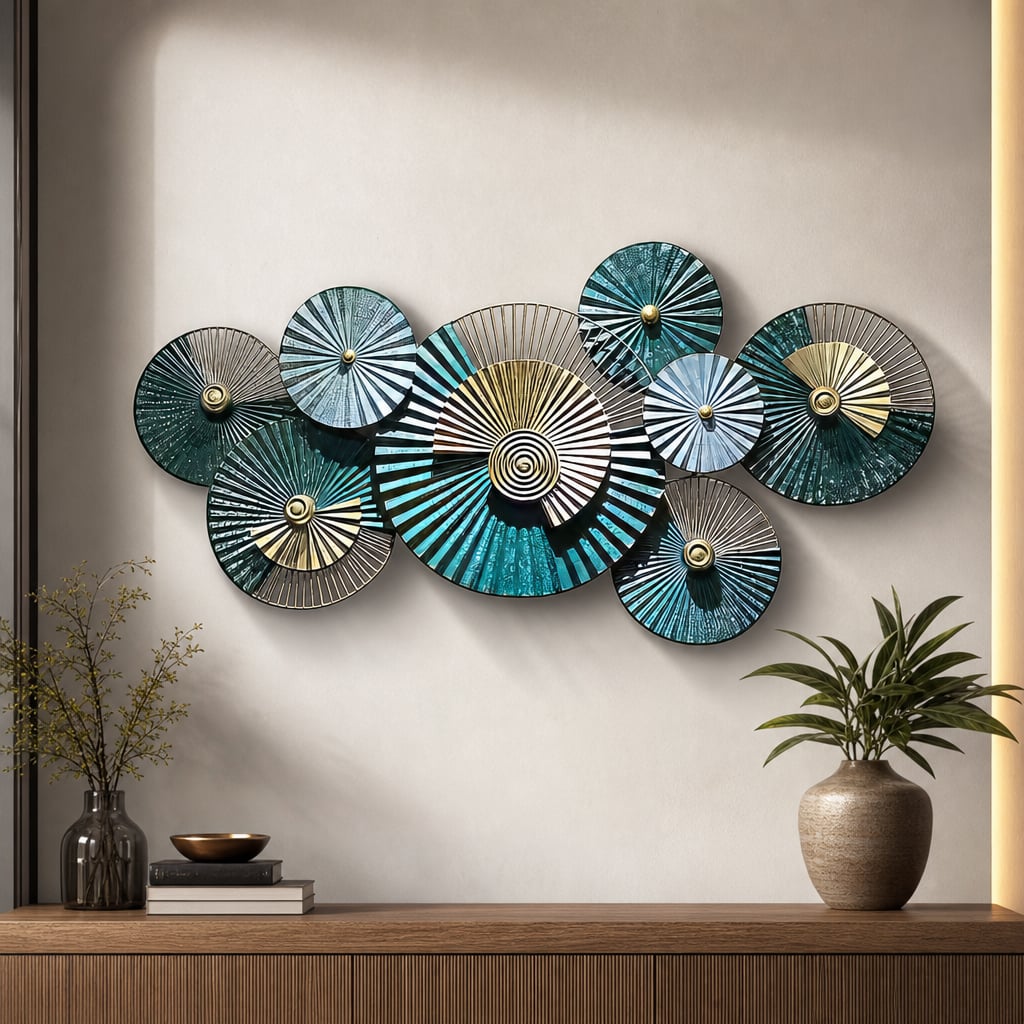 Metall Wanddekoration LuxCanva® EmeraldVanity A2018, aus Metall, Horizontal, Grün, Gold, Großformat 134 x 67 cm