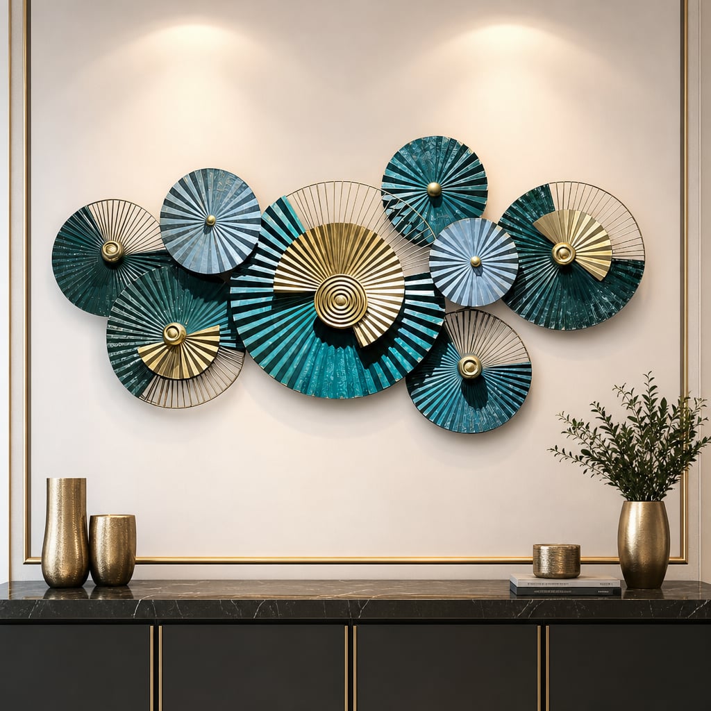 Metall Wanddekoration LuxCanva® EmeraldVanity A2018, aus Metall, Horizontal, Grün, Gold, Großformat 134 x 67 cm