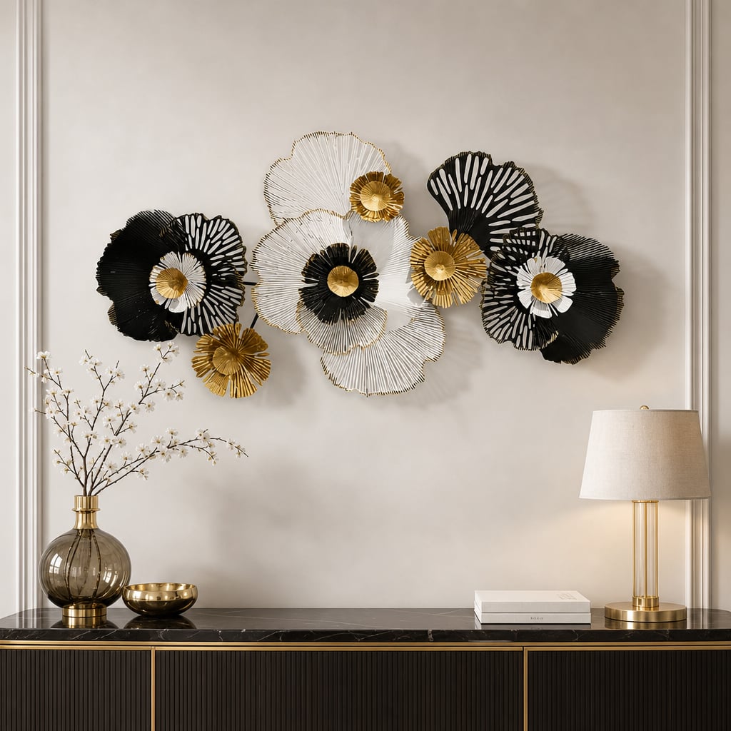 Metall Wanddekoration LuxCanva® RoyalSimplicity A0963, Metall, Horizontal, Schwarz, Gold, Weiß, Groß 155 x 70 cm