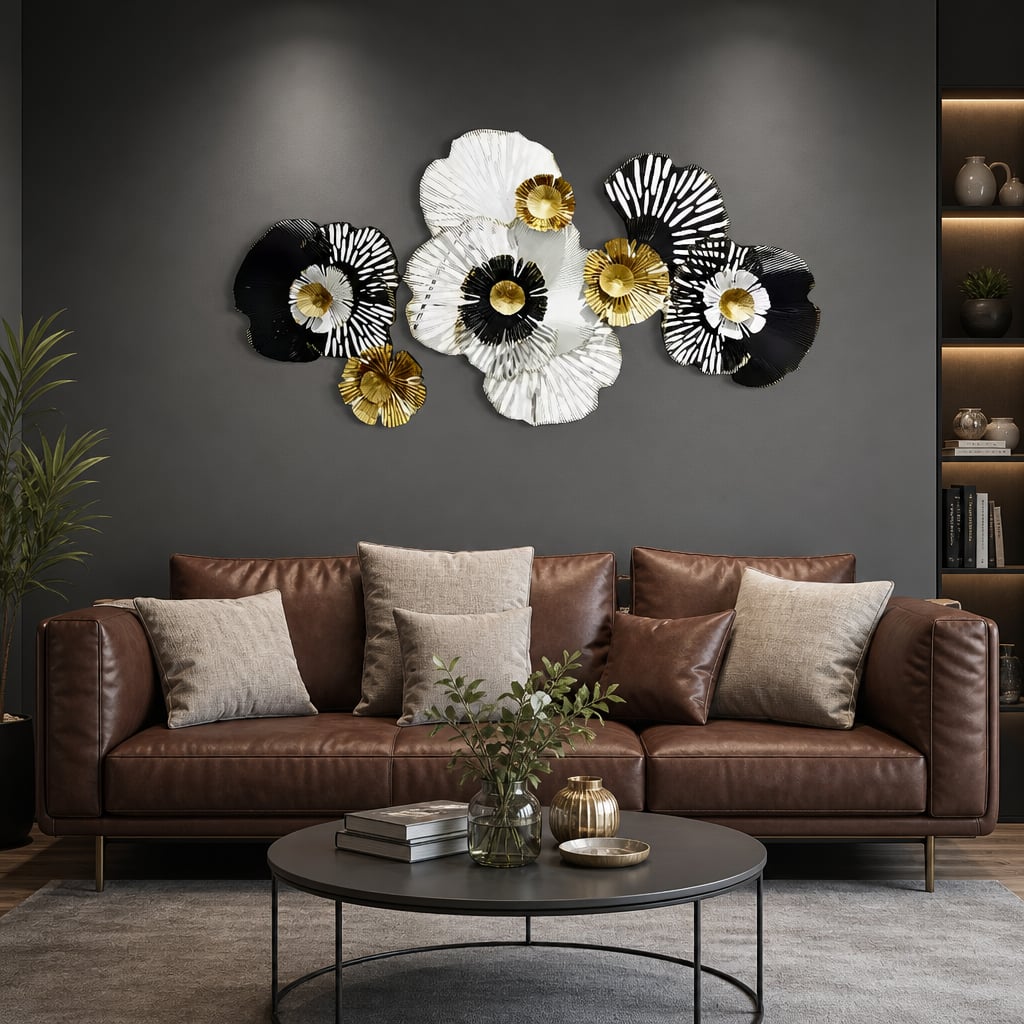 Metall Wanddekoration LuxCanva® RoyalSimplicity A0963, Metall, Horizontal, Schwarz, Gold, Weiß, Groß 155 x 70 cm