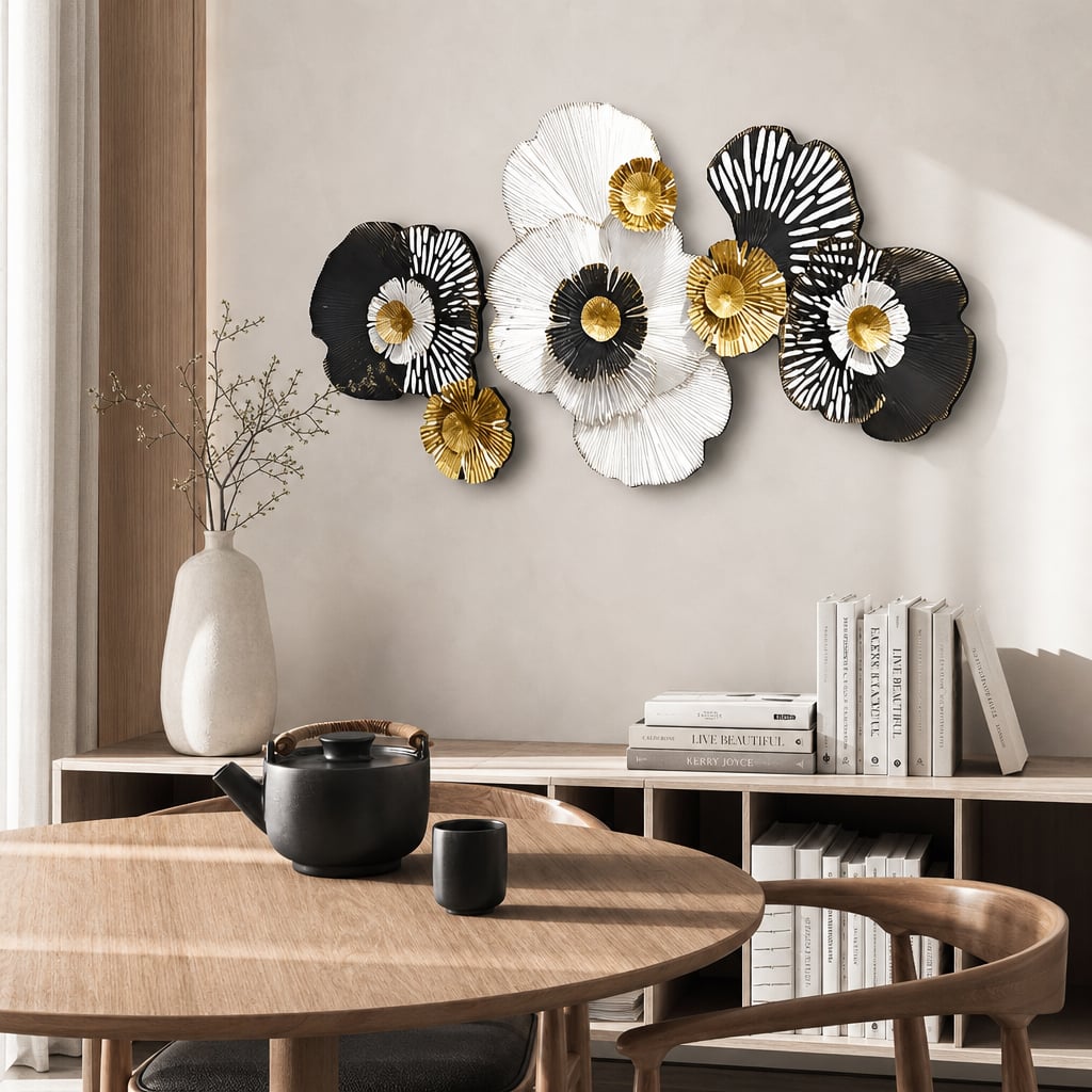 Metall Wanddekoration LuxCanva® RoyalSimplicity A0963, Metall, Horizontal, Schwarz, Gold, Weiß, Groß 155 x 70 cm