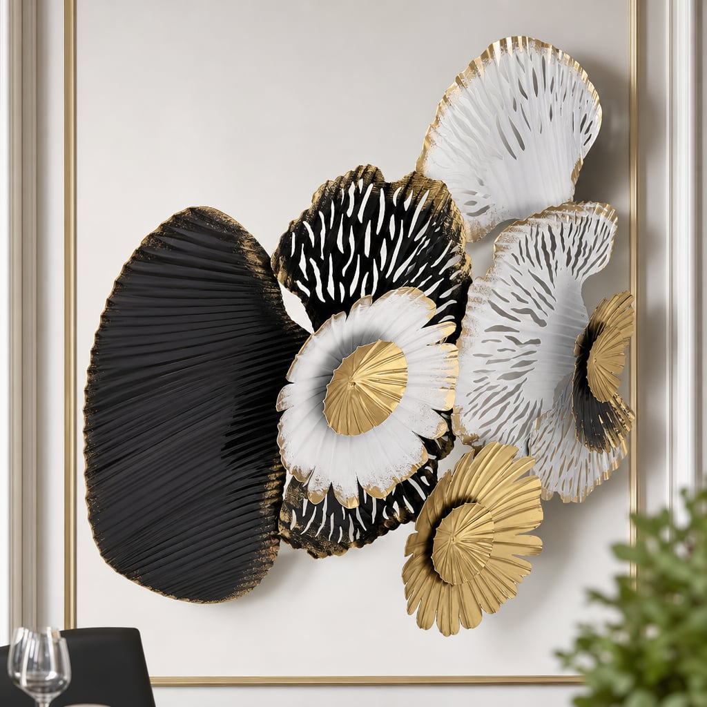 Metall Wanddekoration LuxCanva® RoyalSimplicity A0963, Metall, Horizontal, Schwarz, Gold, Weiß, Groß 155 x 70 cm
