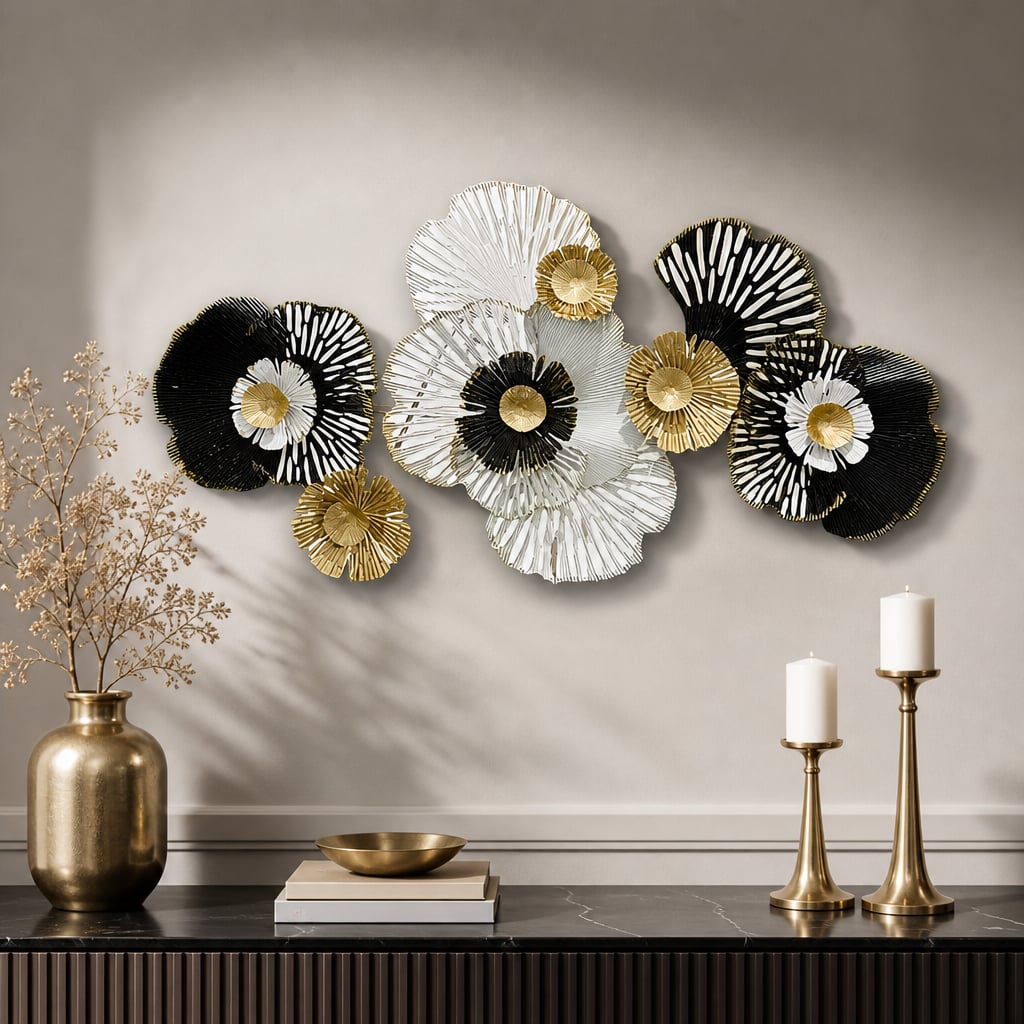 Metall Wanddekoration LuxCanva® RoyalSimplicity A0963, Metall, Horizontal, Schwarz, Gold, Weiß, Groß 155 x 70 cm