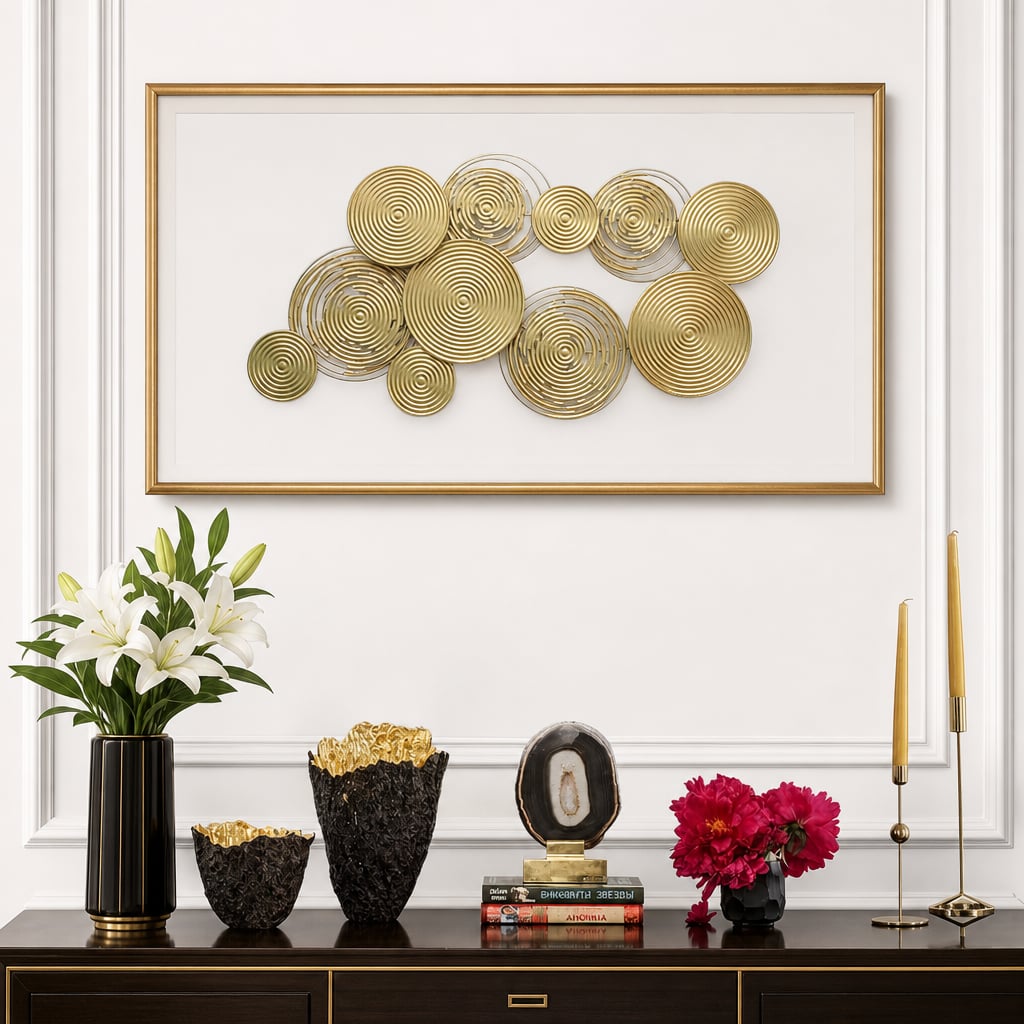 Decoratiune Metalica de Perete LuxCanva® Mistique Desire A2594, din Metal, Orizontal, Auriu, Dimensiune Mare 116 x 62 cm