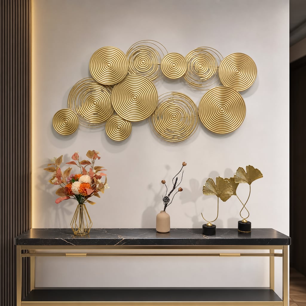 Decoratiune Metalica de Perete LuxCanva® Mistique Desire A2594, din Metal, Orizontal, Auriu, Dimensiune Mare 116 x 62 cm
