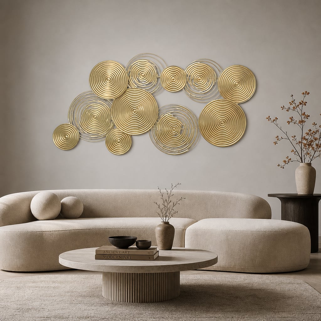 Decoratiune Metalica de Perete LuxCanva® Mistique Desire A2594, din Metal, Orizontal, Auriu, Dimensiune Mare 116 x 62 cm
