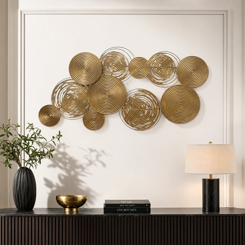 Decoratiune Metalica de Perete LuxCanva® Mistique Desire A2594, din Metal, Orizontal, Auriu, Dimensiune Mare 116 x 62 cm