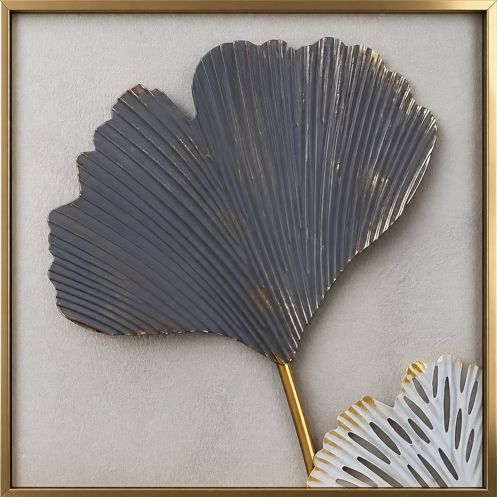 Decoratiune Metalica de Perete LuxCanva® Blue Petal Contour A2926R, din Metal, Verticala, Auriu, Bleu, Gri Petrol, Dimensiune Mare 30 × 85 × 2 cm