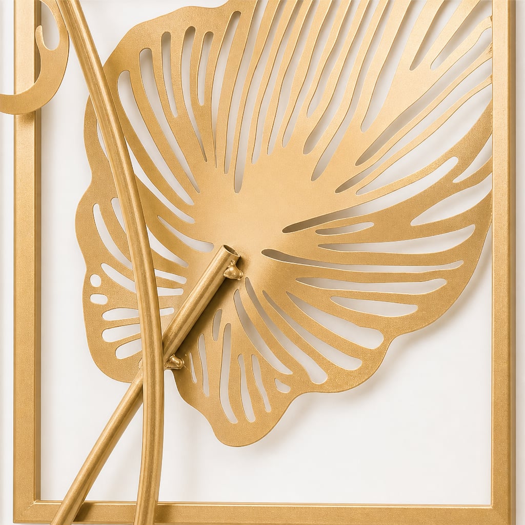 Decoratiune Metalica de Perete LuxCanva® Golden Leafs Contour A2923L, din Metal, Verticala, Auriu, Dimensiune Mare 30 × 85 × 3.5 cm