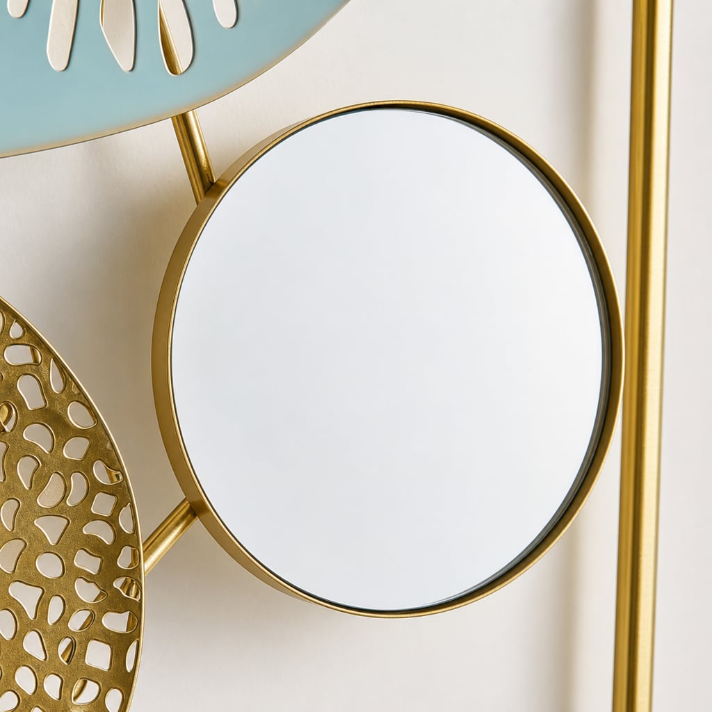 Decoratiune Metalica de Perete LuxCanva® BloomFrame A2920, din Metal, Verticala, Albastru, Auriu, Argintiu, 22 × 60 x 2 cm