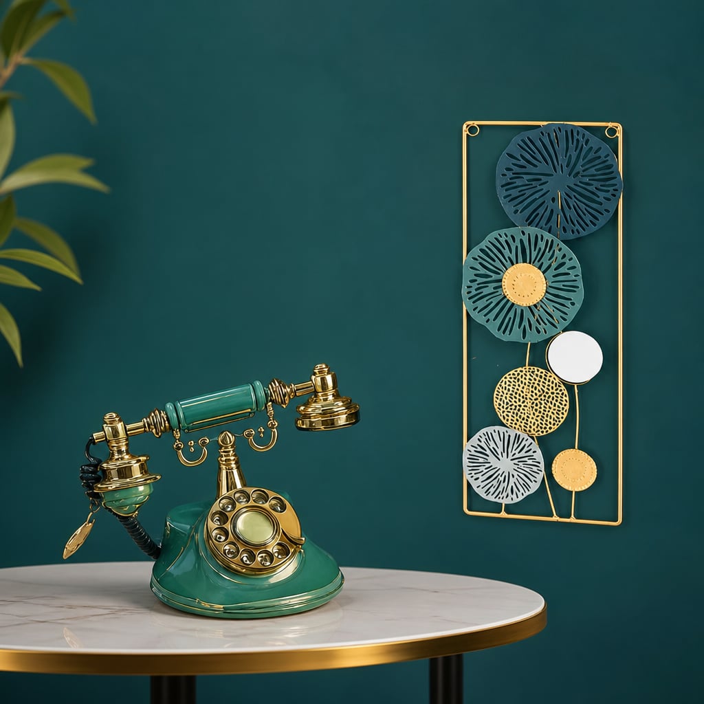 Decoratiune Metalica de Perete LuxCanva® BloomFrame A2920, din Metal, Verticala, Albastru, Auriu, Argintiu, 22 × 60 x 2 cm