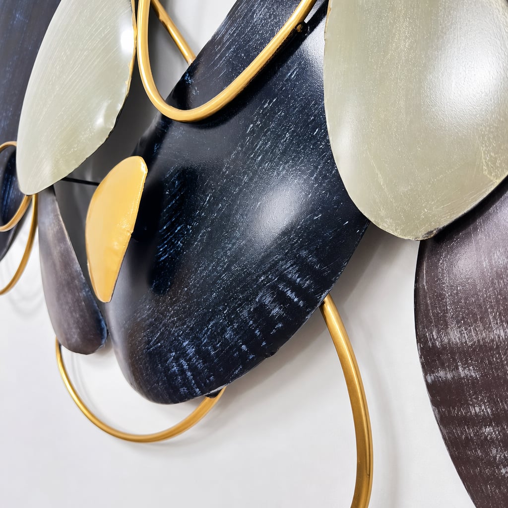 Metall Wanddekoration LuxCanva® Stone Harmony A2028, aus Metall, Horizontal, Schwarz, Grau, Weiß, Gold, Großformat 135 x 64 cm
