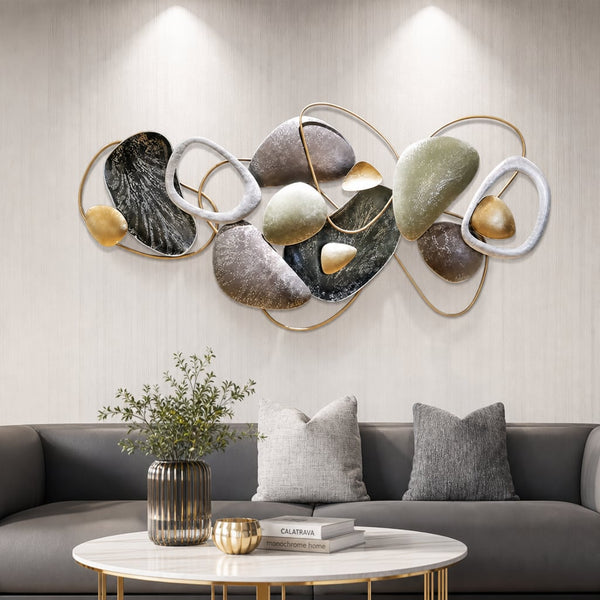 Metall Wanddekoration LuxCanva® Stone Harmony A2028, aus Metall, Horizontal, Schwarz, Grau, Weiß, Gold, Großformat 135 x 64 cm