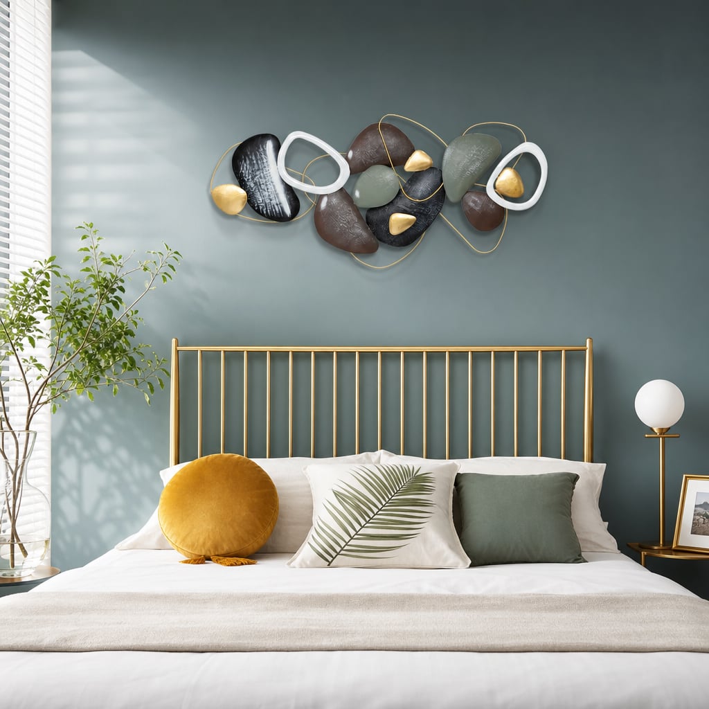 Metall Wanddekoration LuxCanva® Stone Harmony A2028, aus Metall, Horizontal, Schwarz, Grau, Weiß, Gold, Großformat 135 x 64 cm