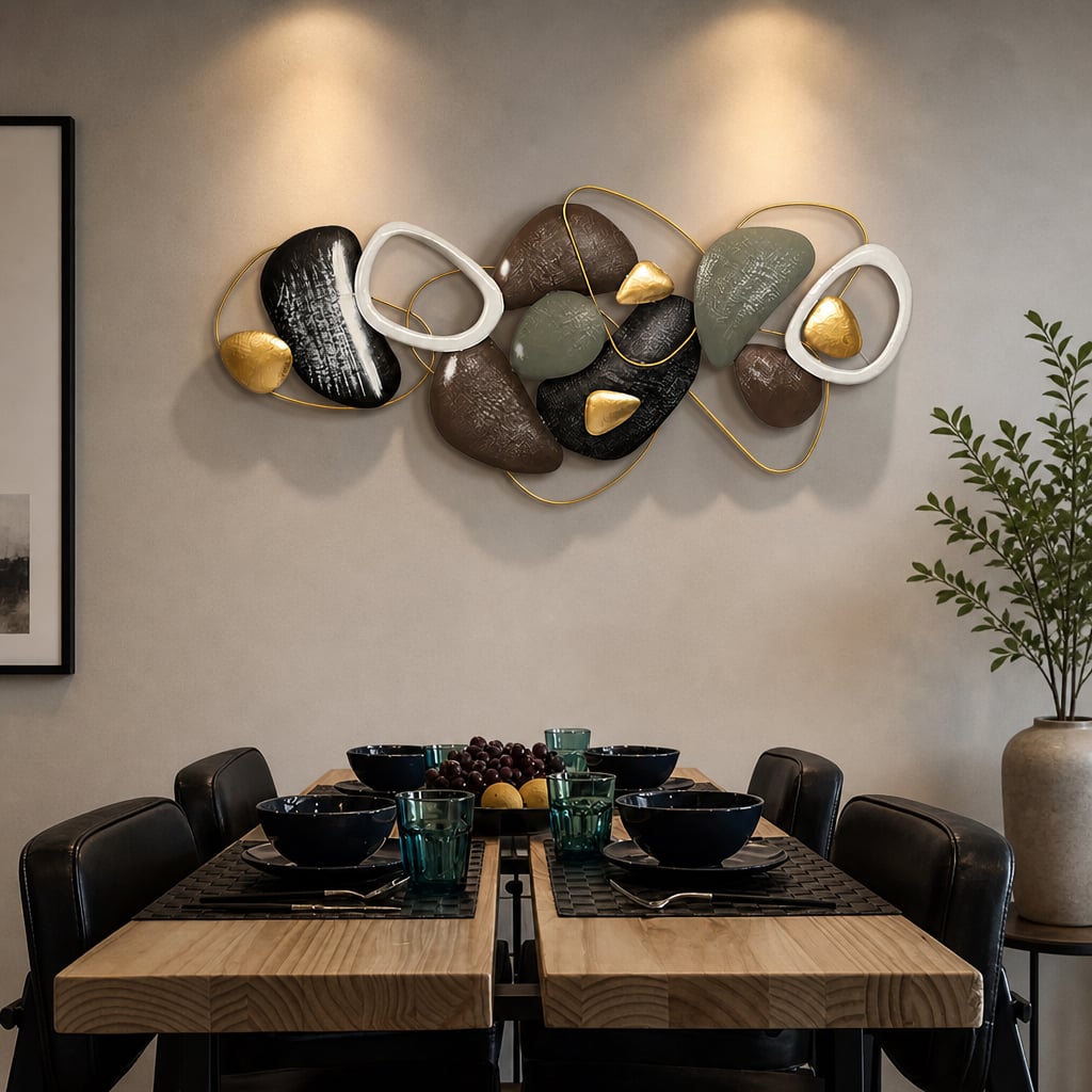 Metall Wanddekoration LuxCanva® Stone Harmony A2028, aus Metall, Horizontal, Schwarz, Grau, Weiß, Gold, Großformat 135 x 64 cm