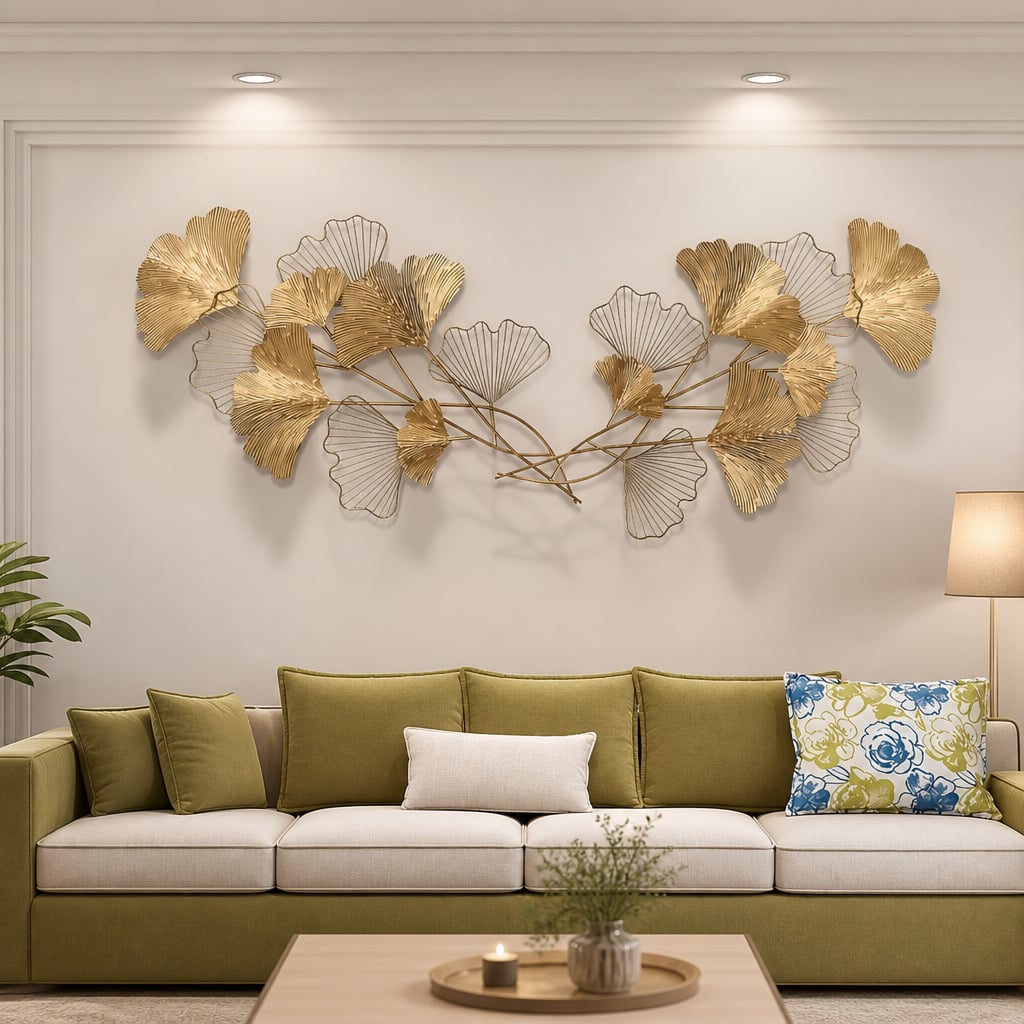 Decoratiune Metalica de Perete LuxCanva® Twin Glow A2024, din Metal, Orizontal, Gold, Dimensiune Mare 200 x 80 cm