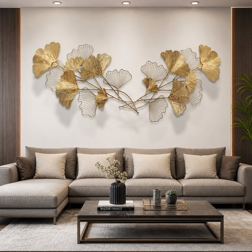 Decoratiune Metalica de Perete LuxCanva® Twin Glow A2024, din Metal, Orizontal, Gold, Dimensiune Mare 200 x 80 cm