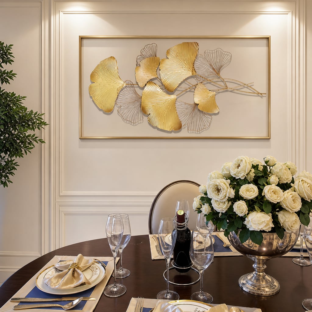 Decoratiune Metalica de Perete LuxCanva® Twin Glow A2024, din Metal, Orizontal, Gold, Dimensiune Mare 200 x 80 cm