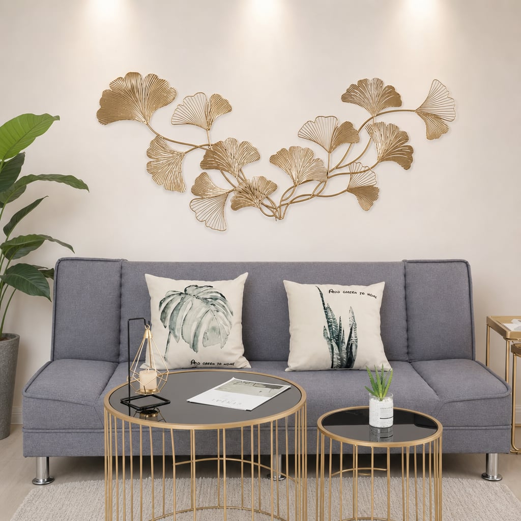 Decoratiune Metalica de Perete LuxCanva® Twin Glow A2024, din Metal, Orizontal, Gold, Dimensiune Mare 200 x 80 cm