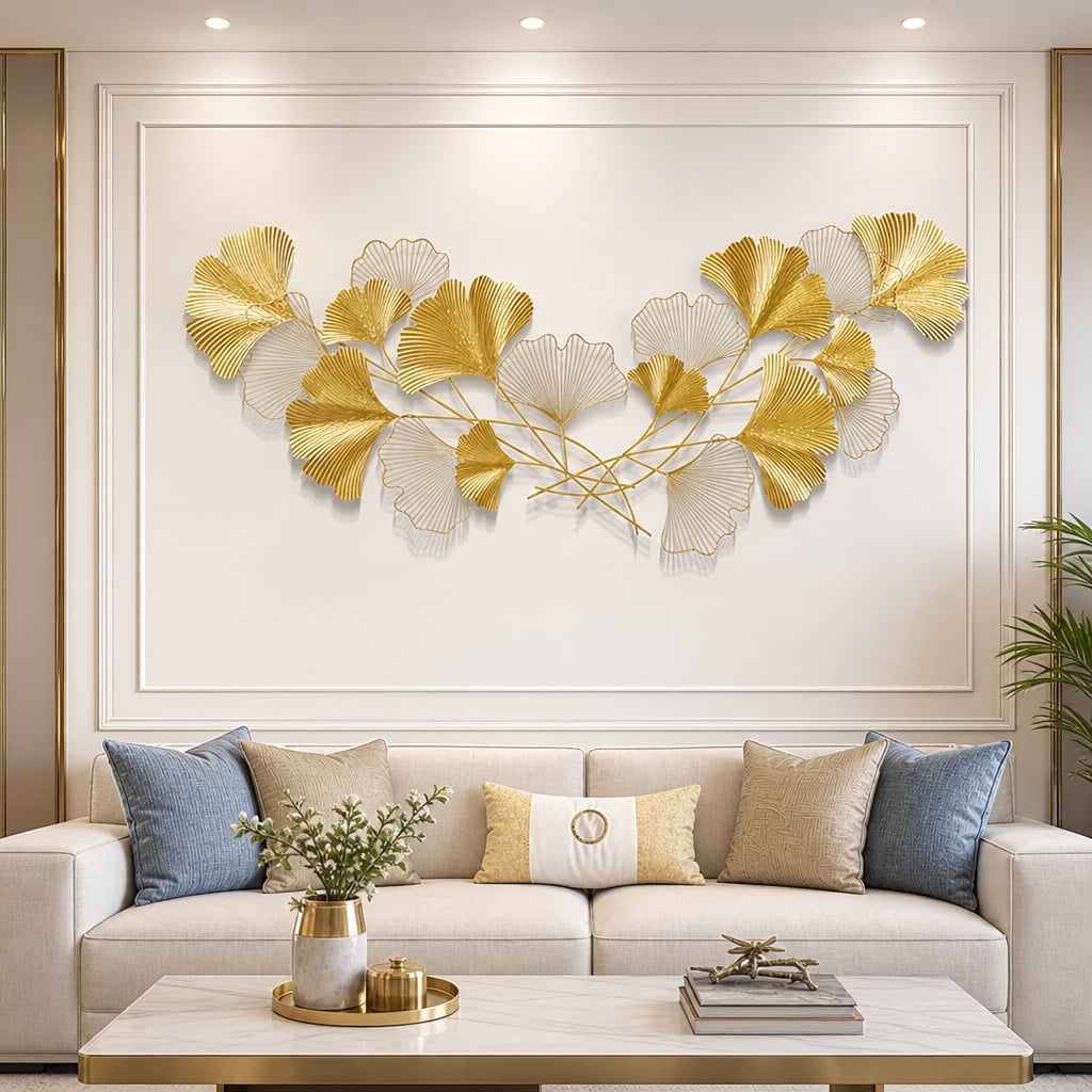 Decoratiune Metalica de Perete LuxCanva® Twin Glow A2024, din Metal, Orizontal, Gold, Dimensiune Mare 200 x 80 cm