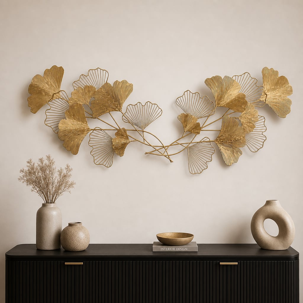 Decoratiune Metalica de Perete LuxCanva® Twin Glow A2024, din Metal, Orizontal, Gold, Dimensiune Mare 200 x 80 cm