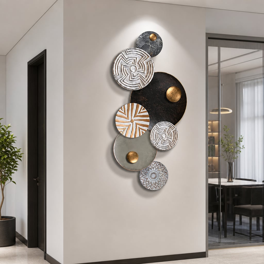 Decoratiune Metalica de Perete LuxCanva® Forged Spirit A2453, din Metal, Negru, Gold, Alb, Gri, Auriu, Dimensiune Mare 135 x 64 cm