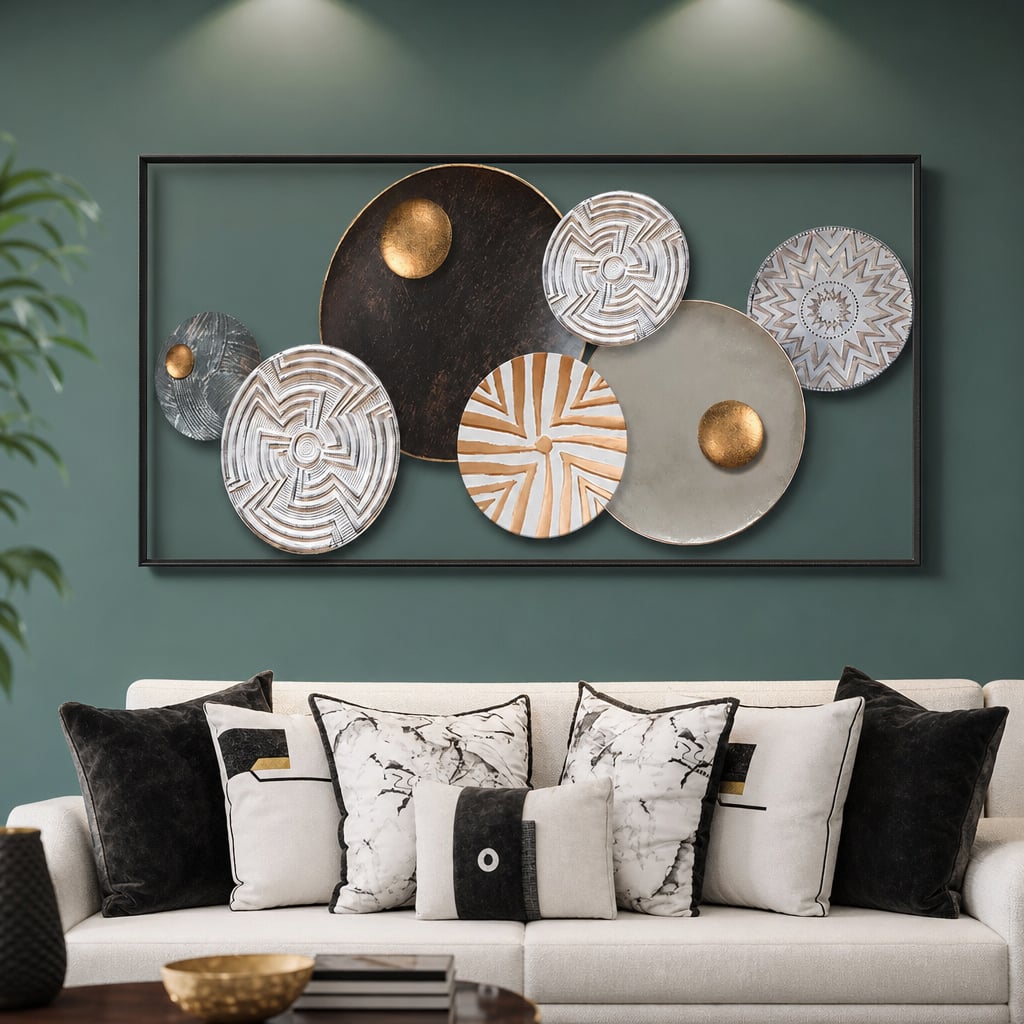 Decoratiune Metalica de Perete LuxCanva® Forged Spirit A2453, din Metal, Negru, Gold, Alb, Gri, Auriu, Dimensiune Mare 135 x 64 cm