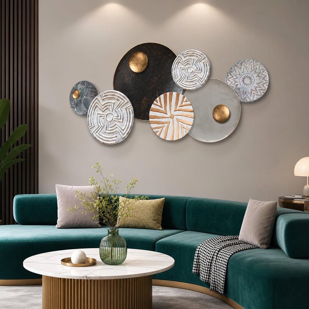 Decoratiune Metalica de Perete LuxCanva® Forged Spirit A2453, din Metal, Negru, Gold, Alb, Gri, Auriu, Dimensiune Mare 135 x 64 cm