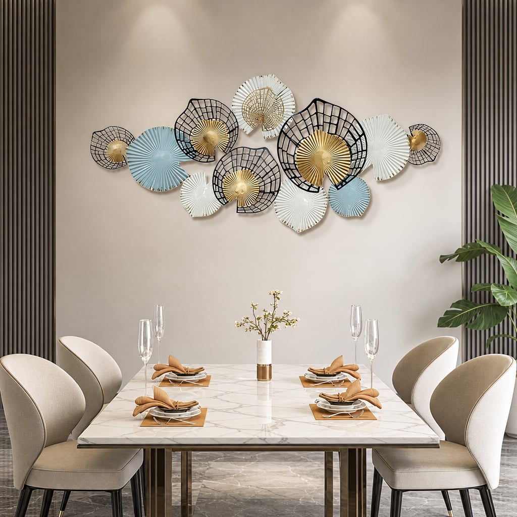 Decoratiune Metalica de Perete LuxCanva® Metal Shadows A2306, din Metal, Negru, Gold, Alb, Gri, Auriu, Dimensiune Mare 140 x 61 cm