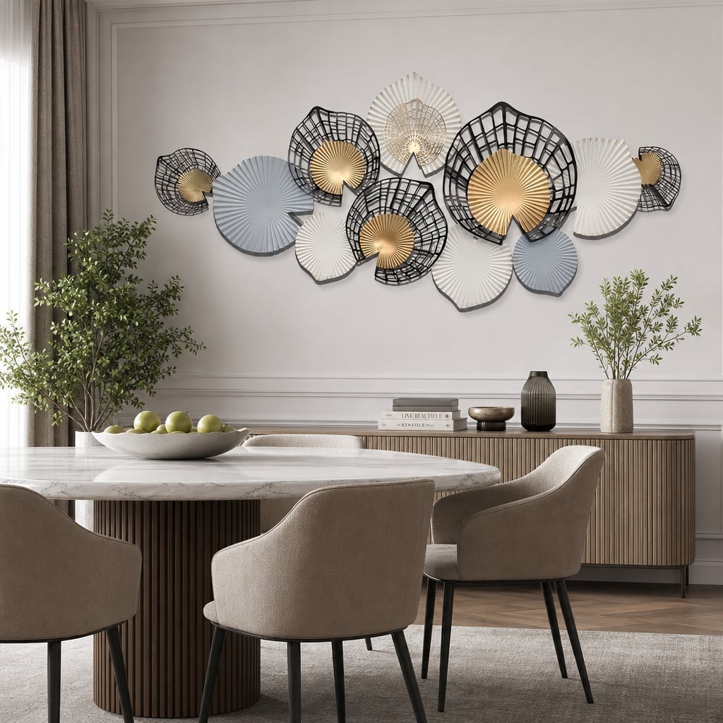 Decoratiune Metalica de Perete LuxCanva® Metal Shadows A2306, din Metal, Negru, Gold, Alb, Gri, Auriu, Dimensiune Mare 140 x 61 cm