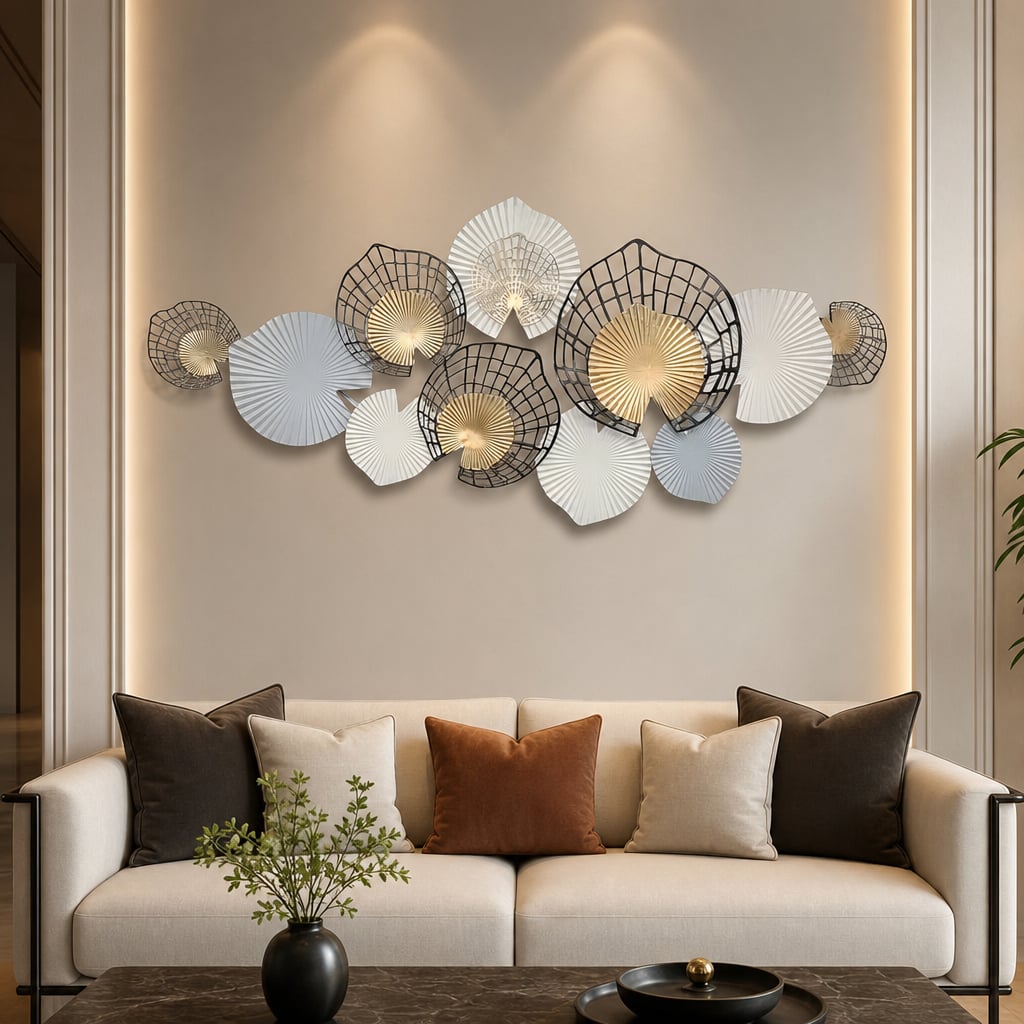 Decoratiune Metalica de Perete LuxCanva® Metal Shadows A2306, din Metal, Negru, Gold, Alb, Gri, Auriu, Dimensiune Mare 140 x 61 cm