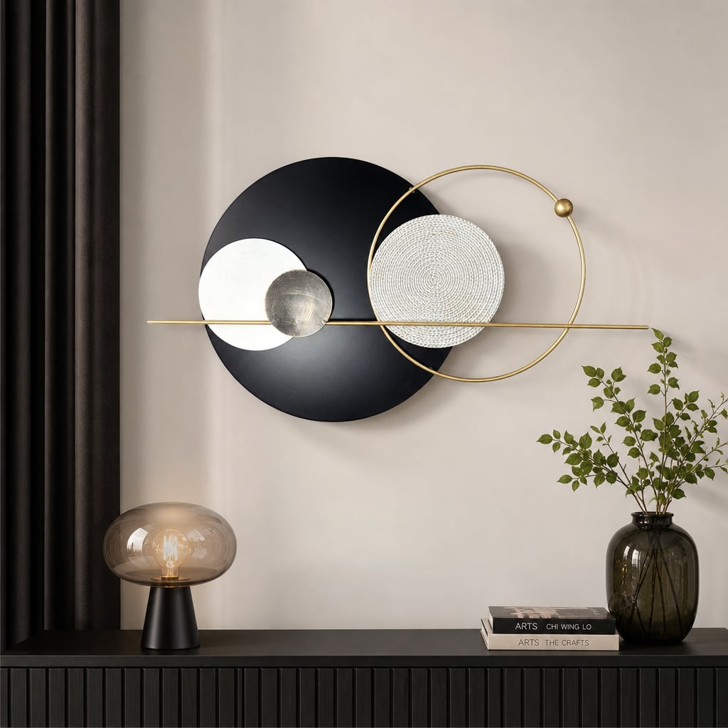 Decoratiune Metalica de Perete LuxCanva® Element Lines A2261, din Metal, Negru, Gold, Alb, Gri, Auriu, Dimensiune Mare 110 x 60 cm