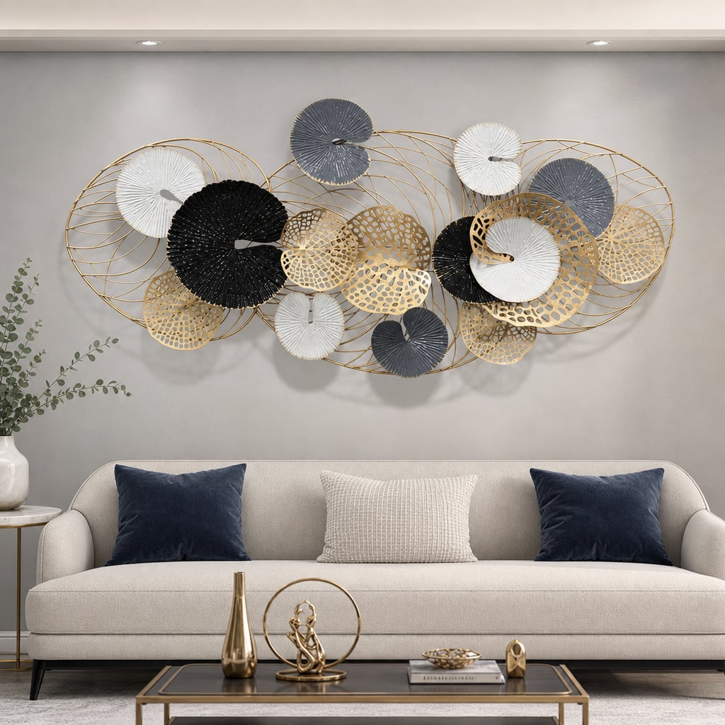 Decoratiune Metalica de Perete LuxCanva® Iron Essence A2026, din Metal, Negru, Gold, Alb, Gri, Auriu, Dimensiune Mare 125 x 55 cm