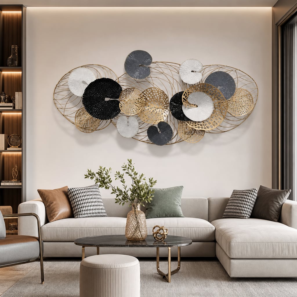Decoratiune Metalica de Perete LuxCanva® Iron Essence A2026, din Metal, Negru, Gold, Alb, Gri, Auriu, Dimensiune Mare 125 x 55 cm