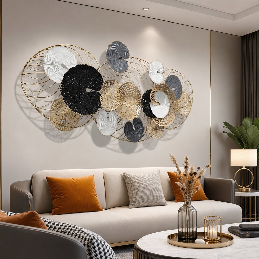 Decoratiune Metalica de Perete LuxCanva® Iron Essence A2026, din Metal, Negru, Gold, Alb, Gri, Auriu, Dimensiune Mare 125 x 55 cm