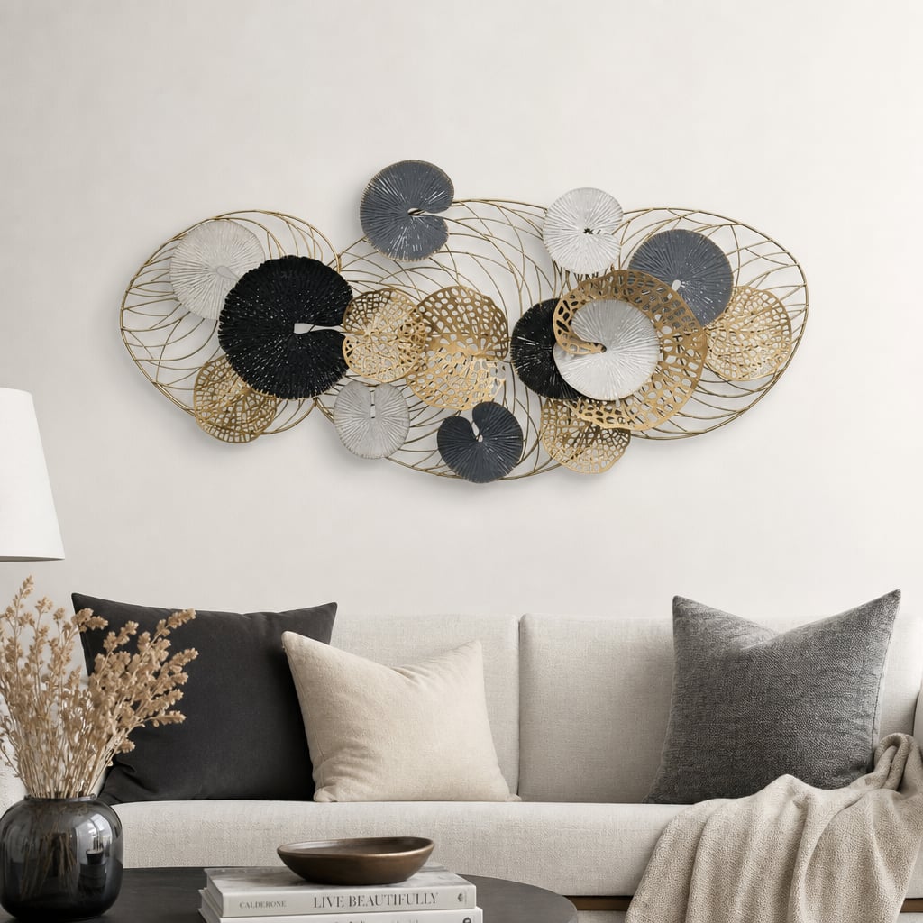 Decoratiune Metalica de Perete LuxCanva® Iron Essence A2026, din Metal, Negru, Gold, Alb, Gri, Auriu, Dimensiune Mare 125 x 55 cm